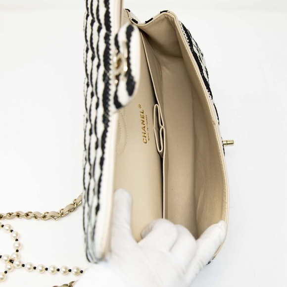 Chanel Quilted Striped Fabric Classic Medium Double Flap Bag - Picture 14 of 16